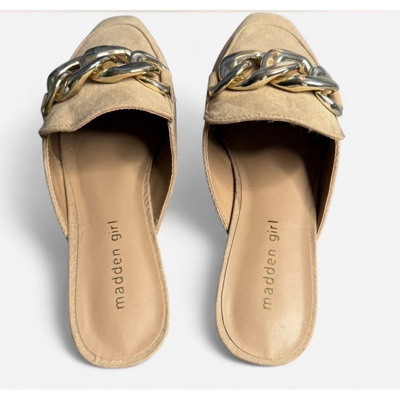 Madden Girl Women's Tan Faux Leather Squireee Mule Gold Chain Size 8.5 - Picture 7 of 8